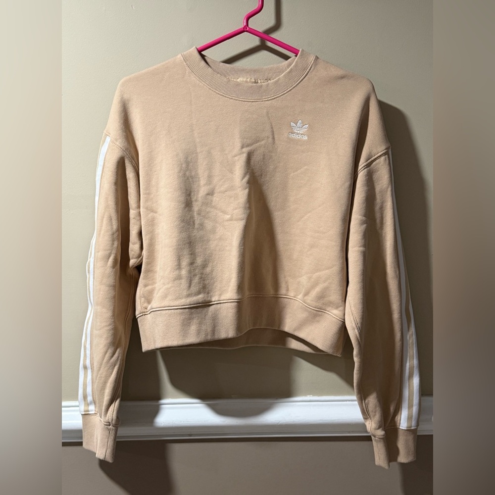 Adidas Cropped Crewneck Pullover with Stripes on Sleeves — Women’s XS